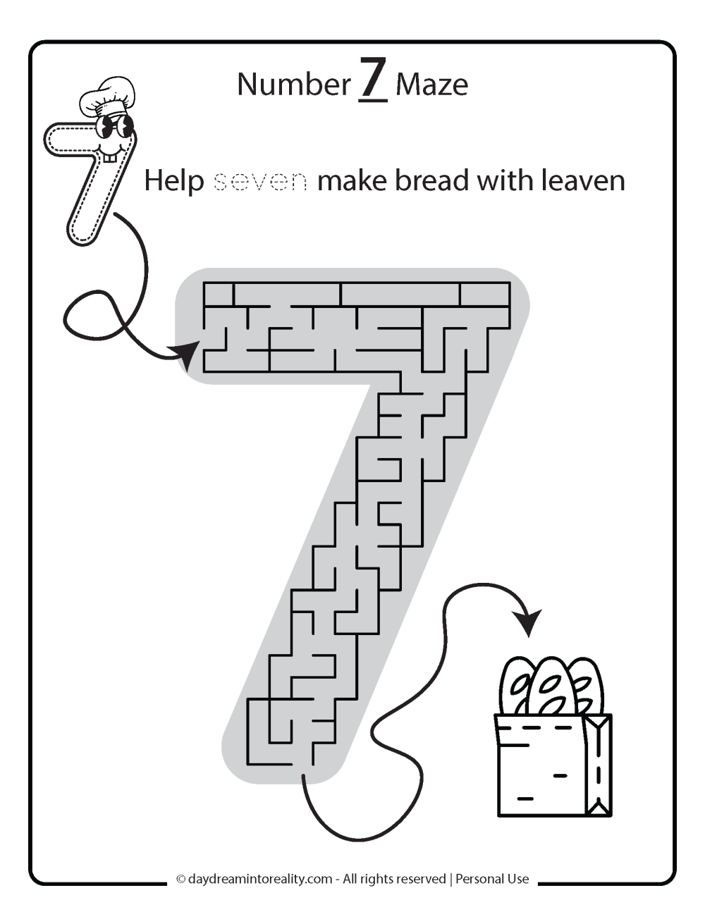 number 7 maze for kids free printable.