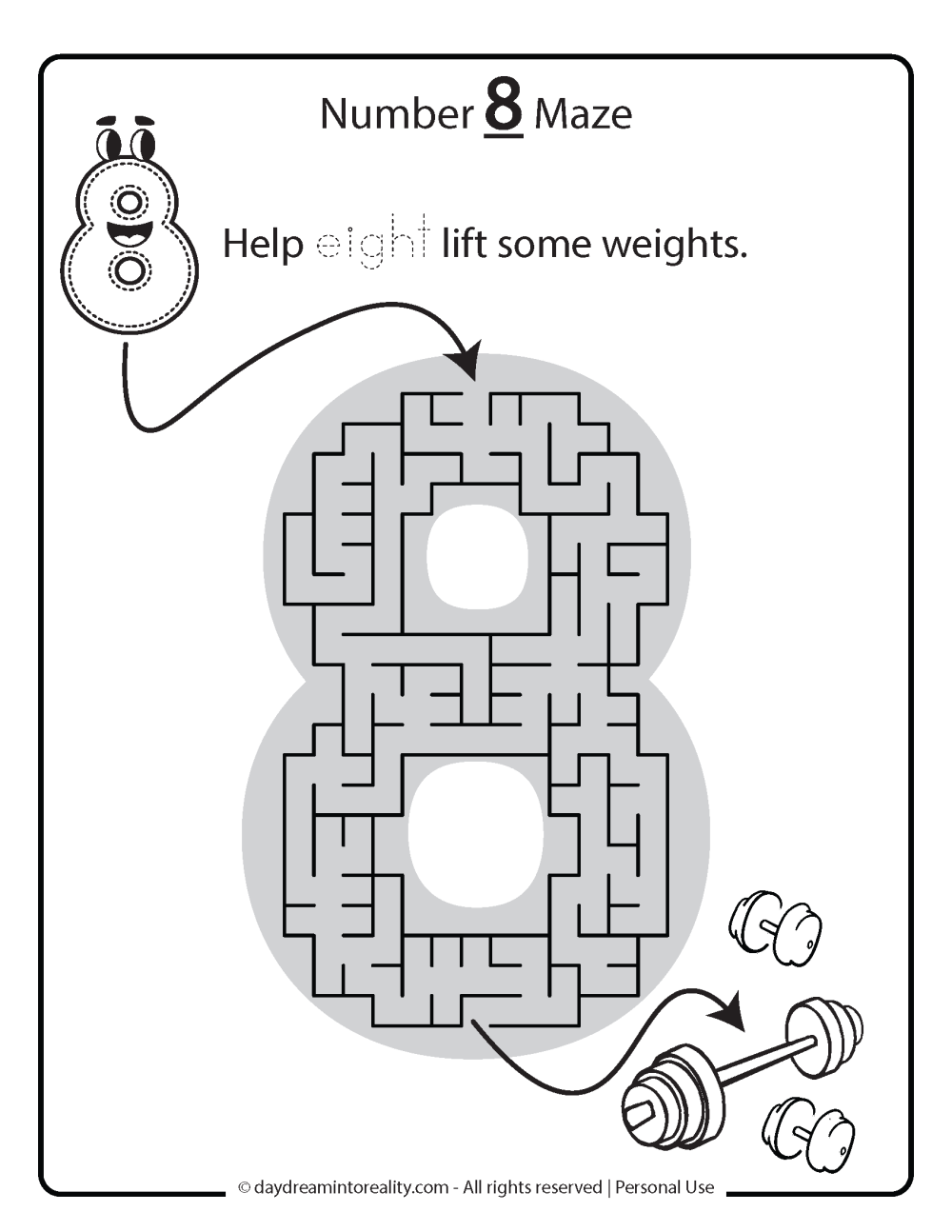 number 8 maze for kids free printable.
