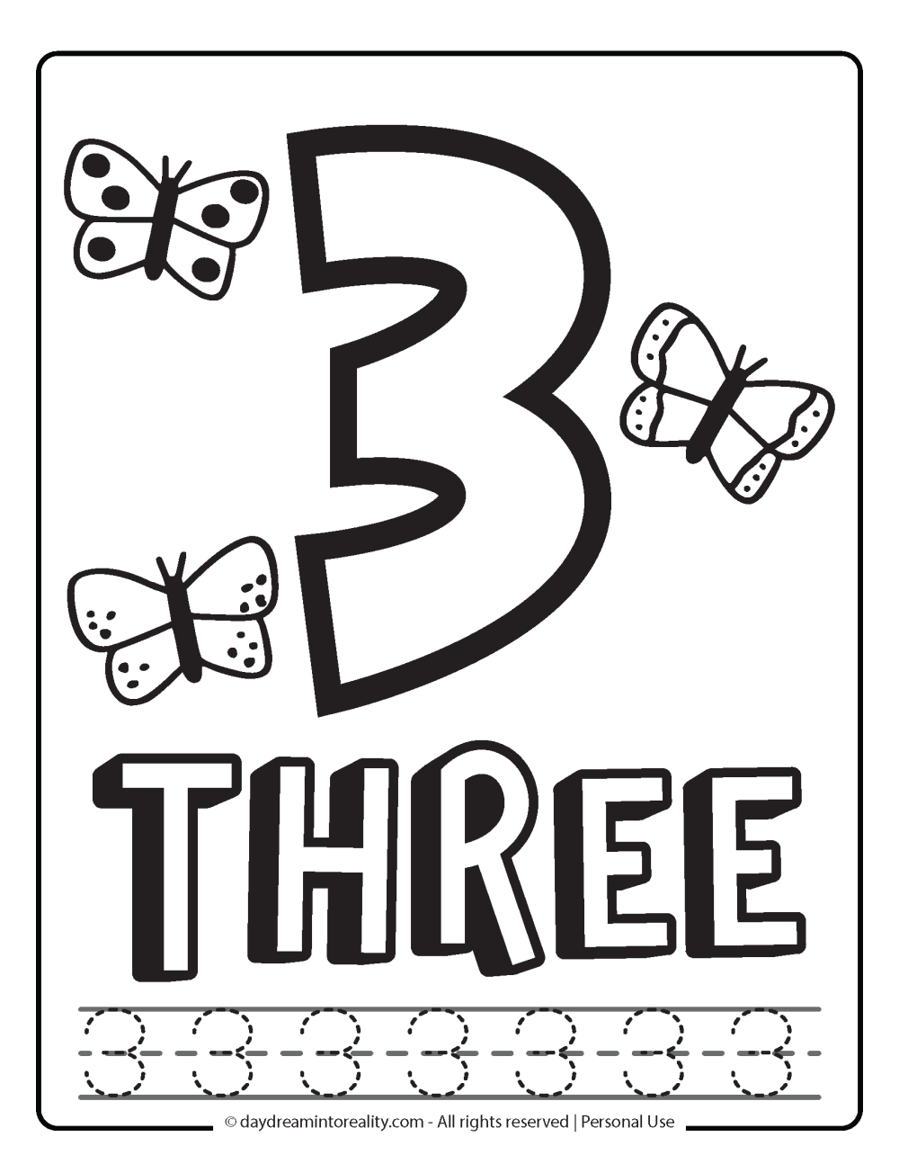 coloring page number 3 free printable with tracing.