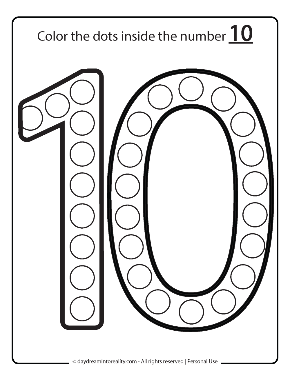 free number 10 dot marker worksheets for kids
