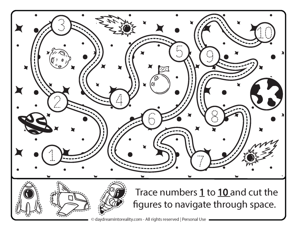 counting and navigate through space free printable.