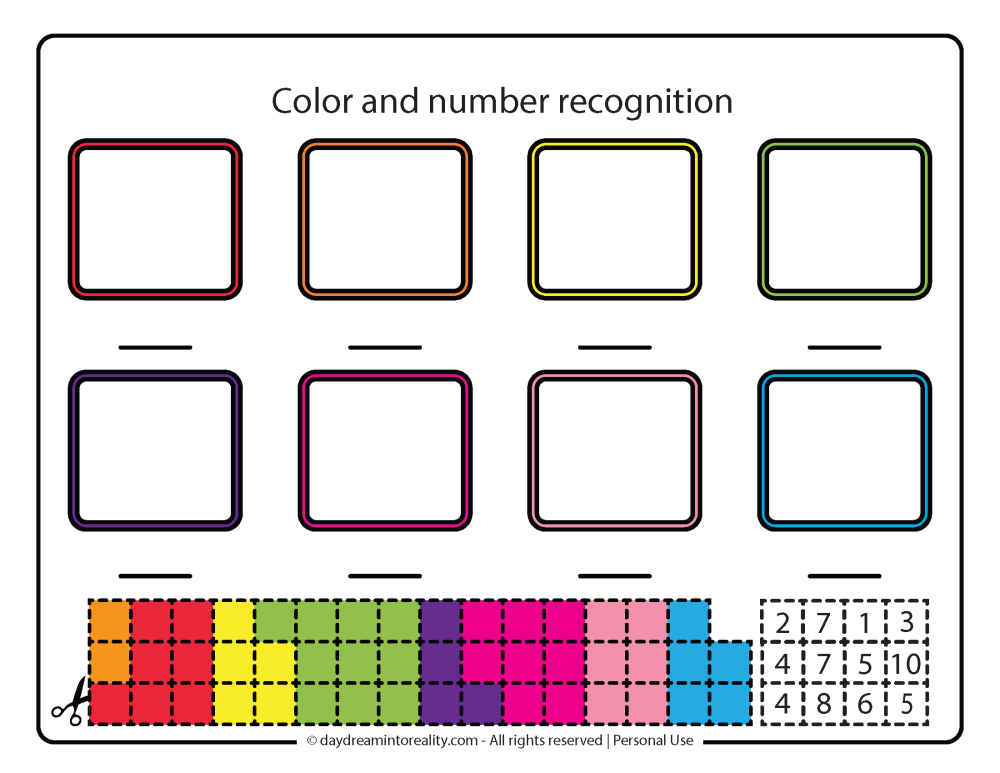 numbers 1 - 10 cutting, gluing, counting, color and number recognition worksheet free printable.