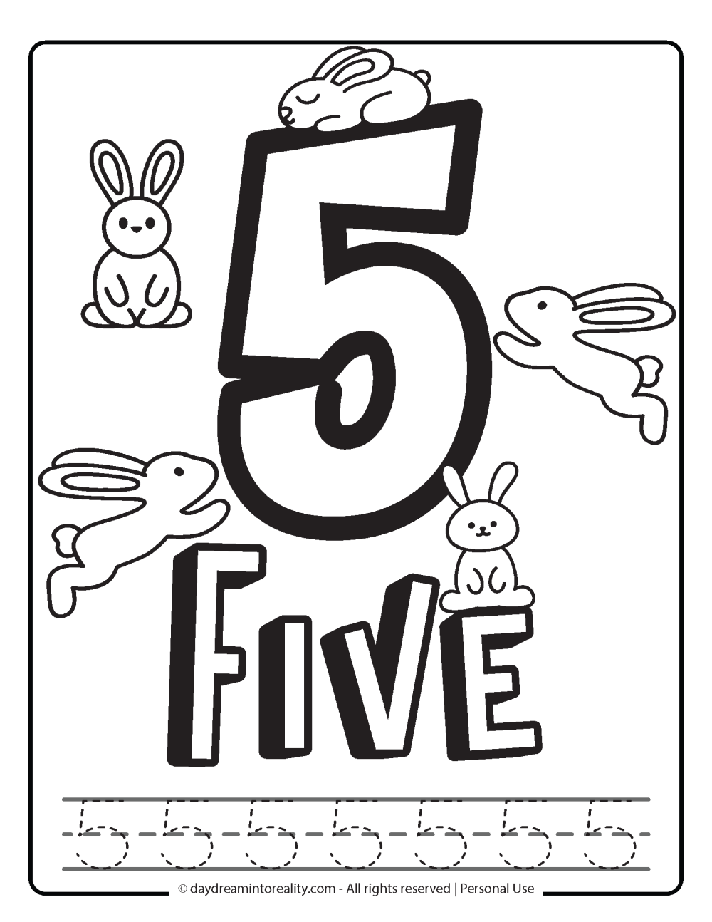 coloring page number 5 free printable with tracing.