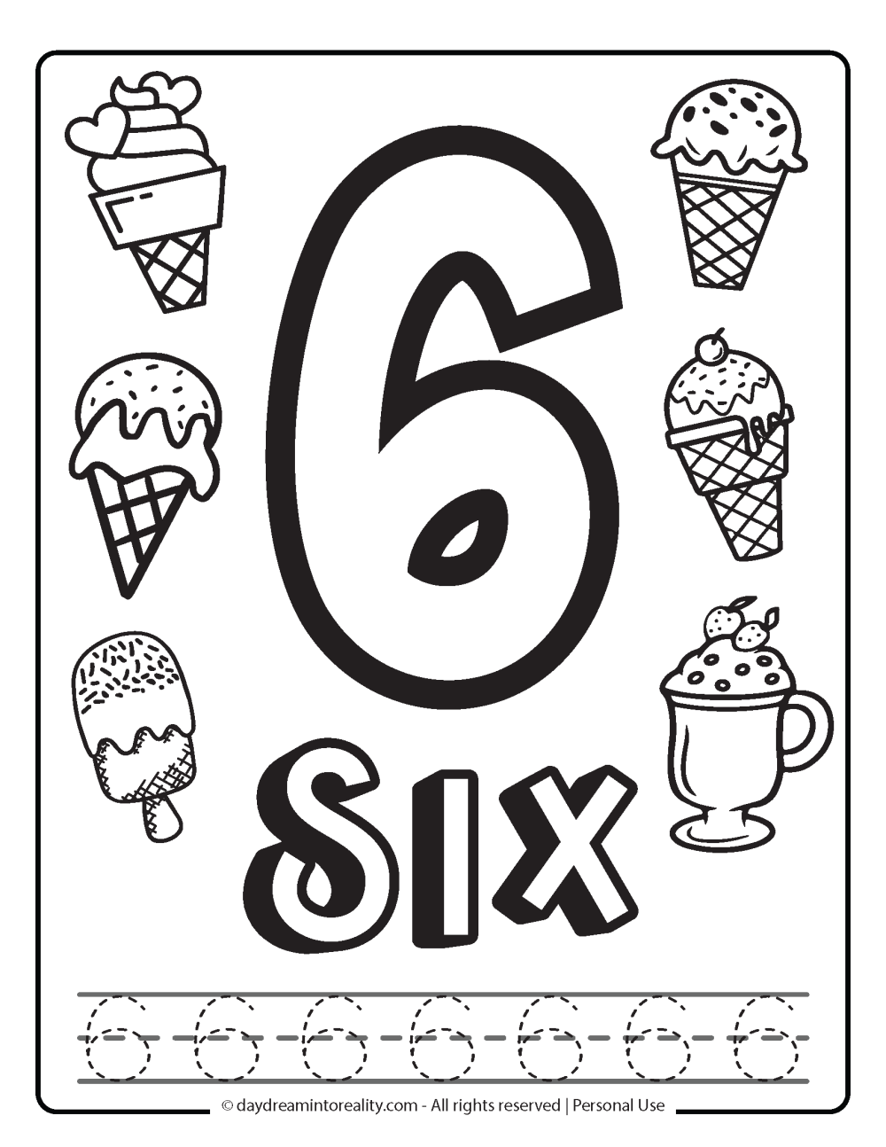 coloring page number 6 free printable with tracing.