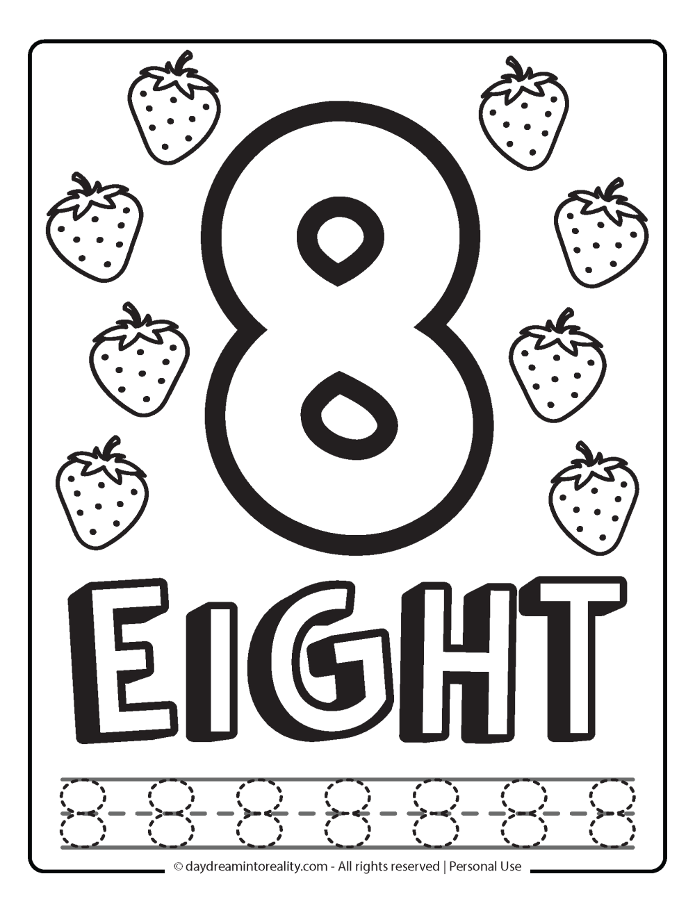 coloring page number 8 free printable with tracing.