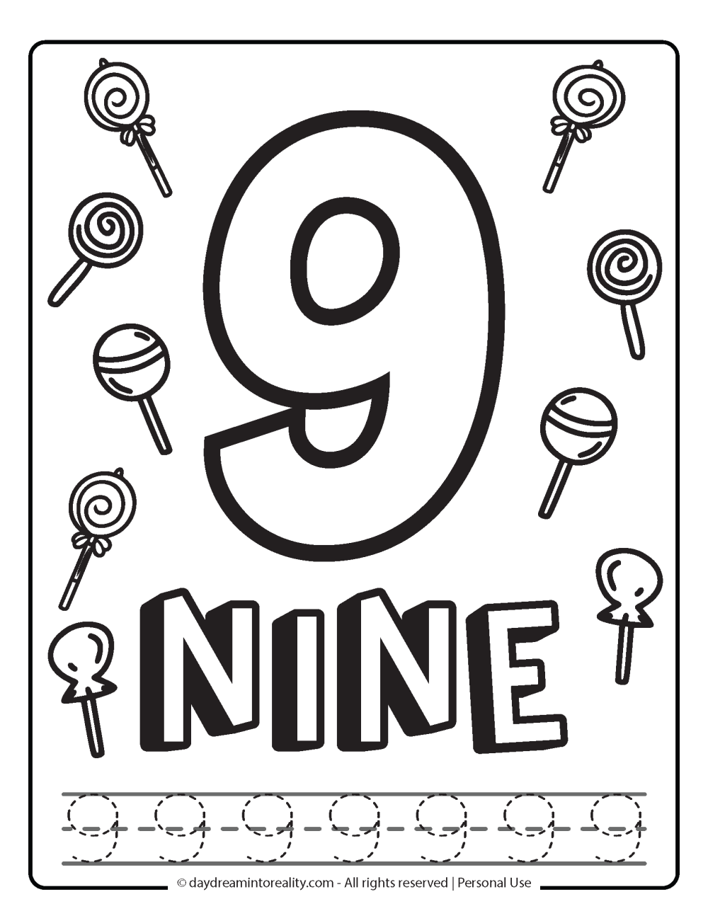 coloring page number 9 free printable with tracing.