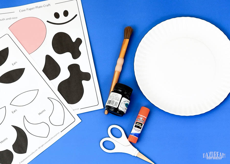 materials for cow paper plate craft template 