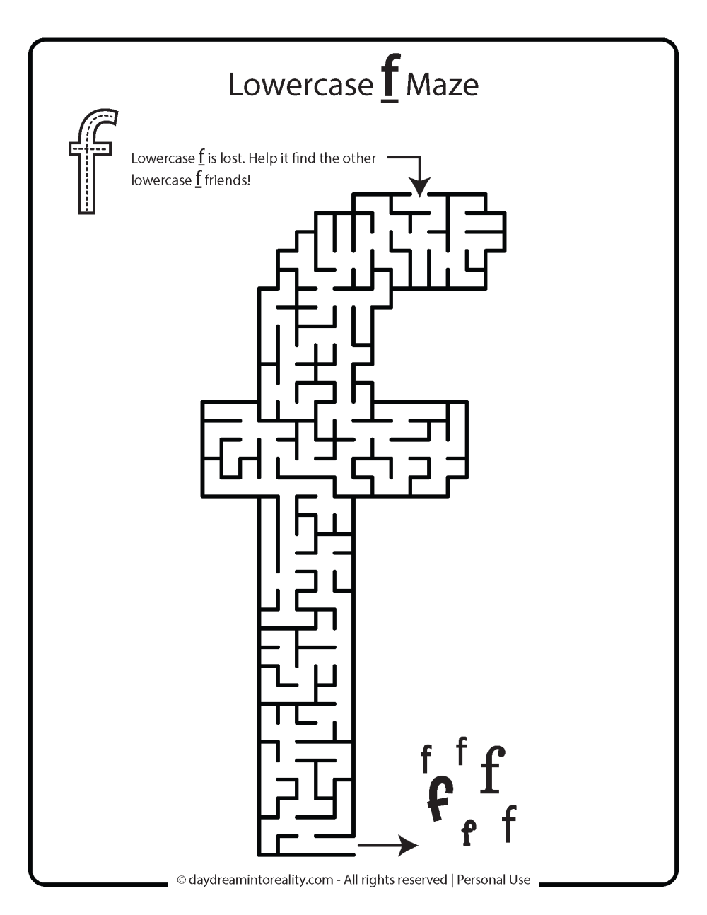 Lowercase Letter F Maze Free Printable