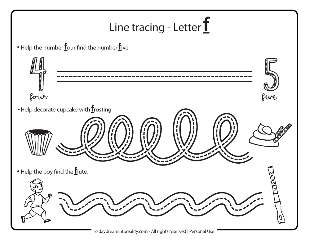 Letter F Free Printable. Line tracing.