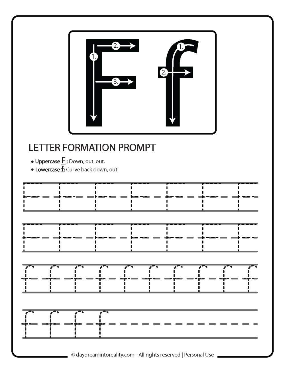 Letter F Free Printable. Writing page.