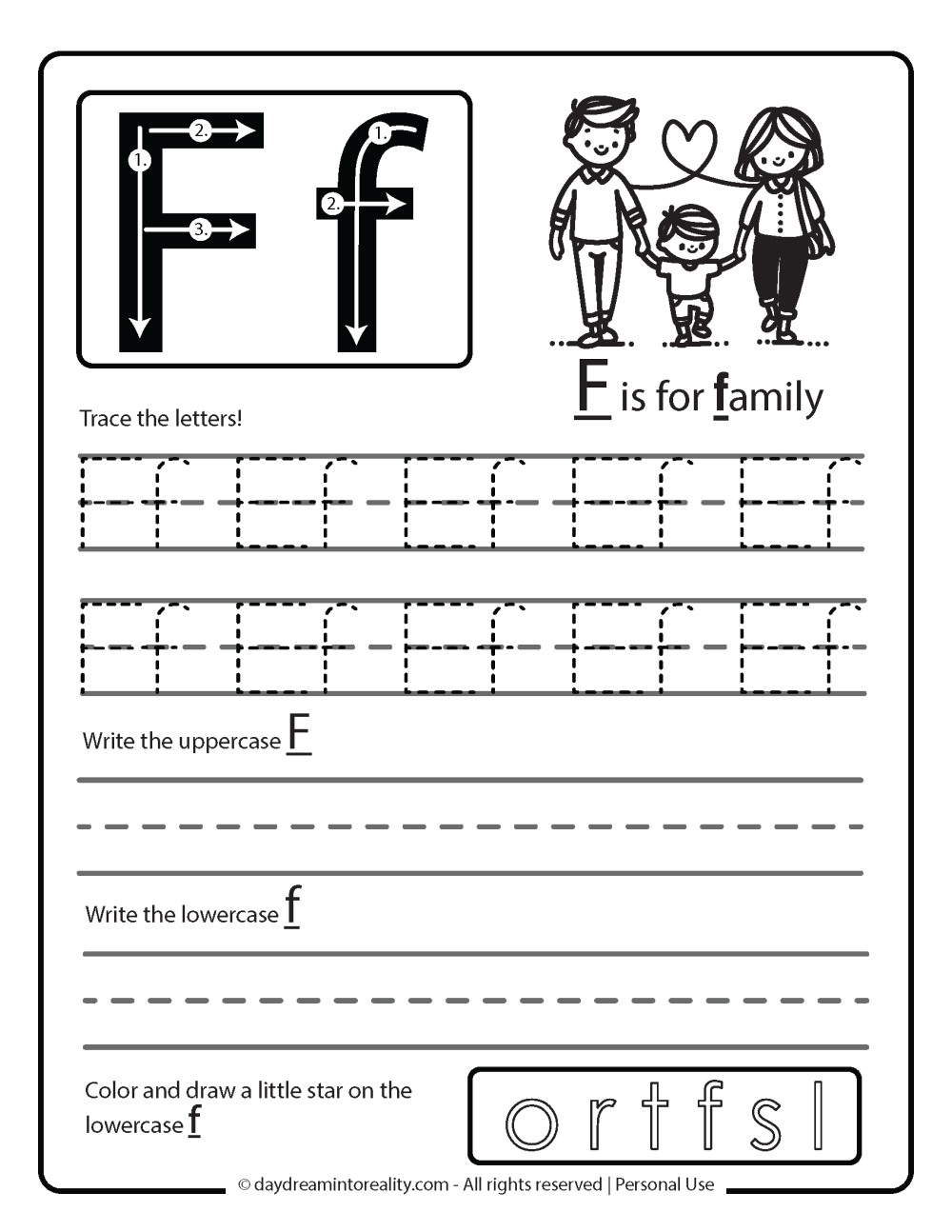 F is for family, Letter F Free Printable