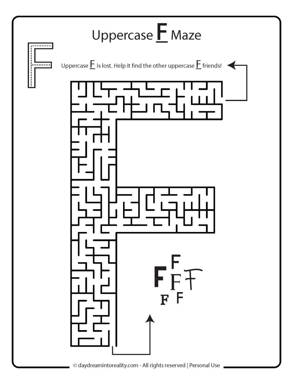Upper case Letter F maze Free Printable