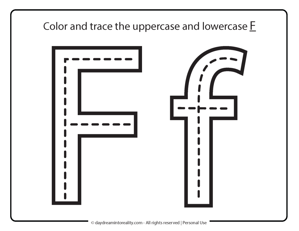 Letter F Free Printable. Trace and color.