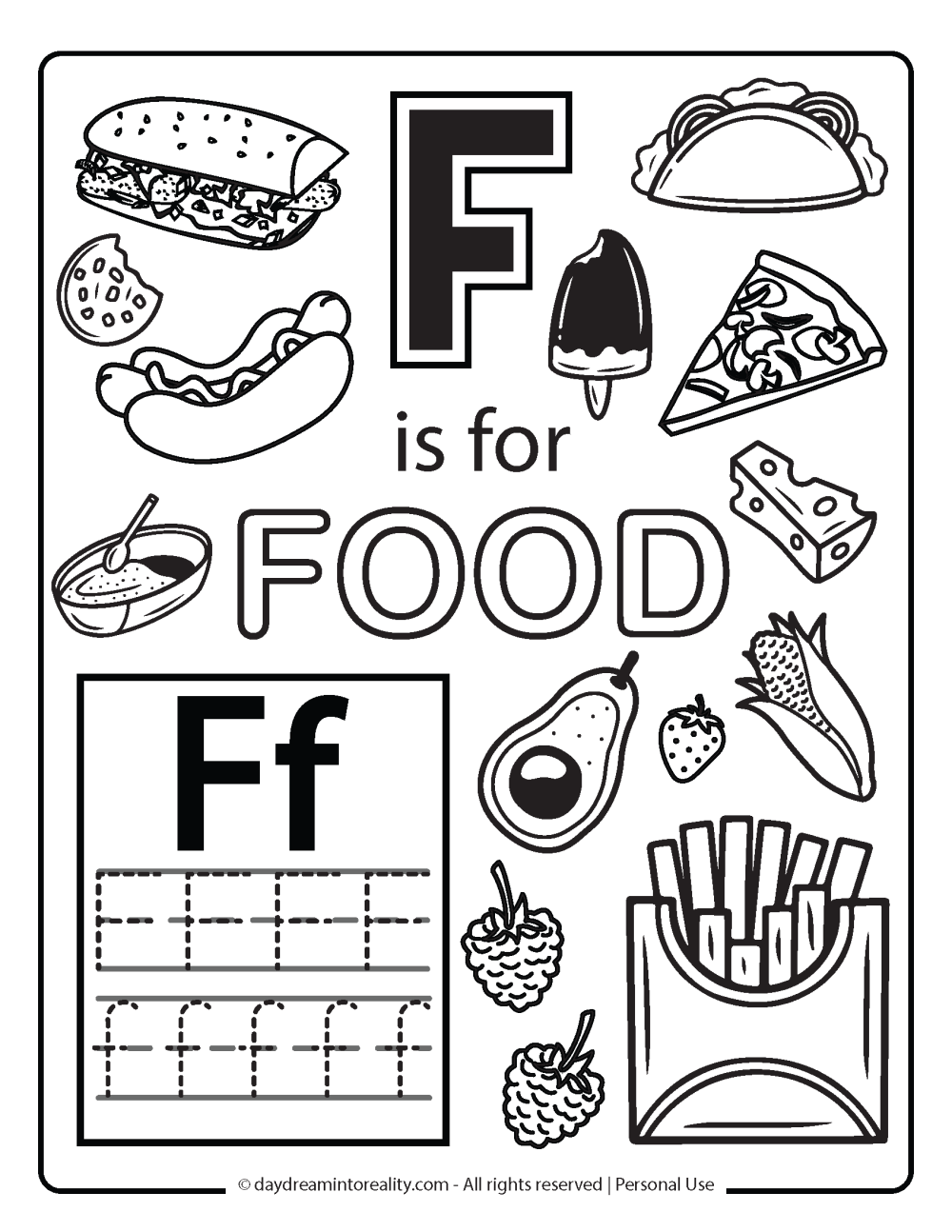 F is for food coloring page Free Printable