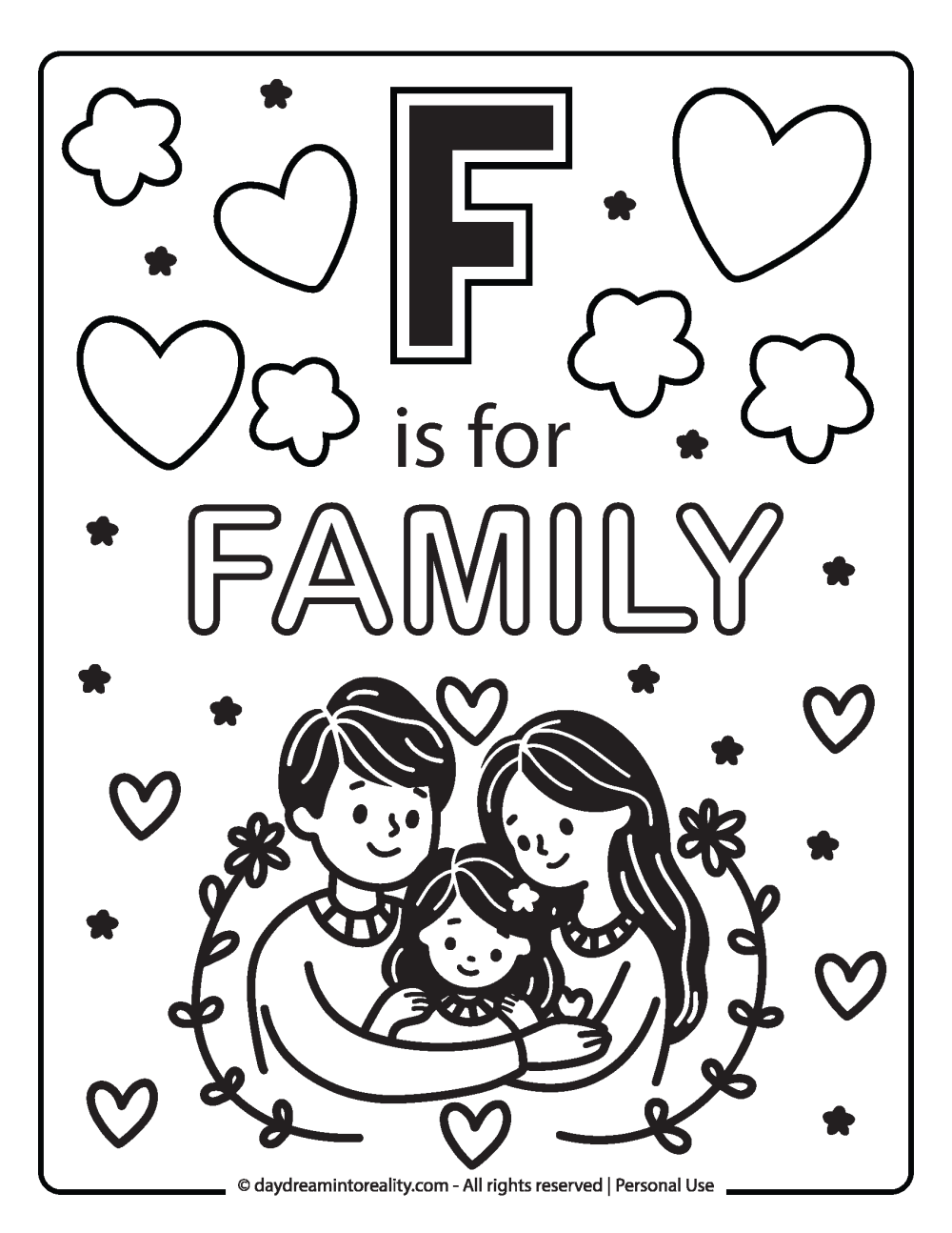 F is for family coloring page Free Printable