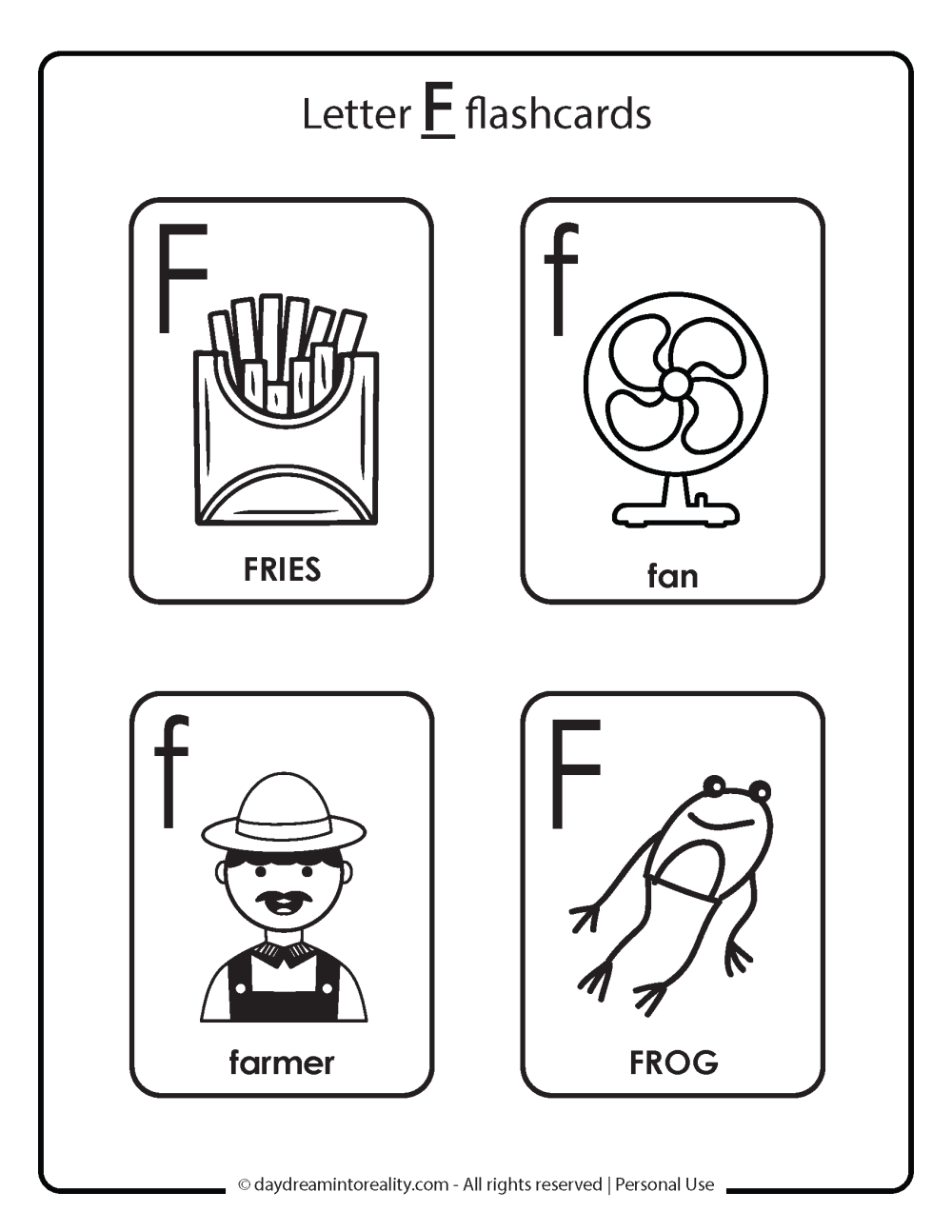 Letter F flashcards Free Printable