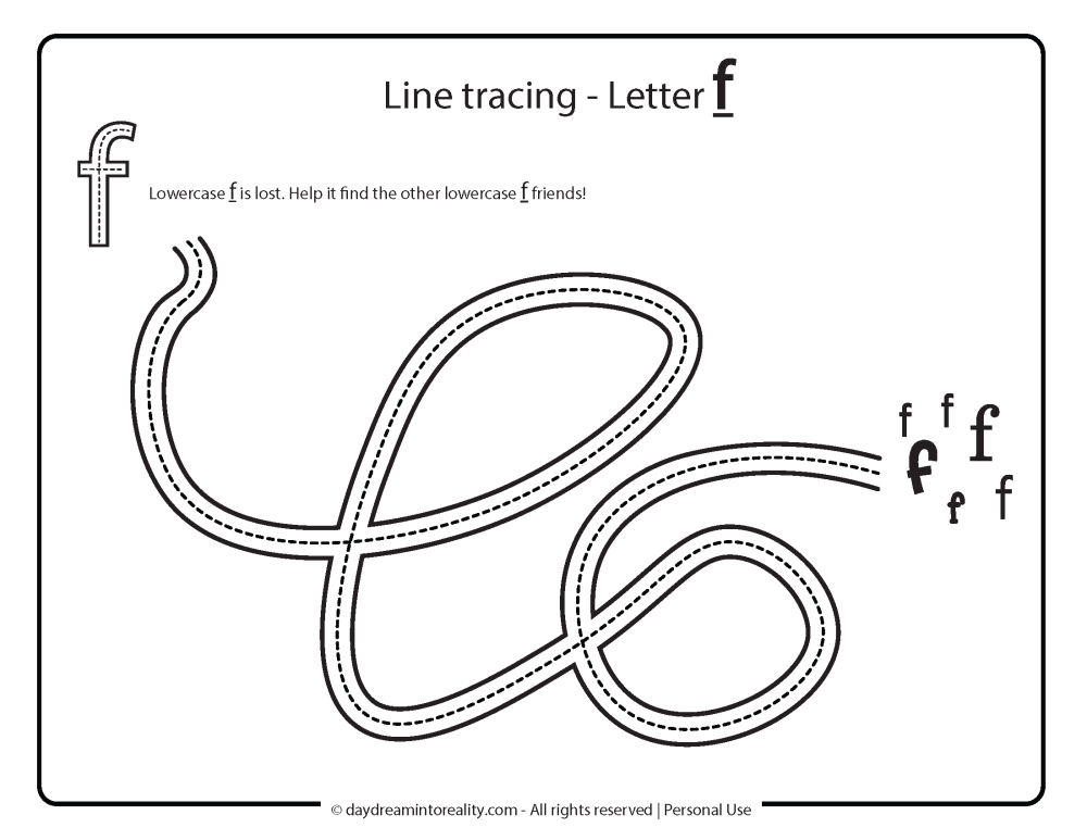 Letter F line tracing Free Printable