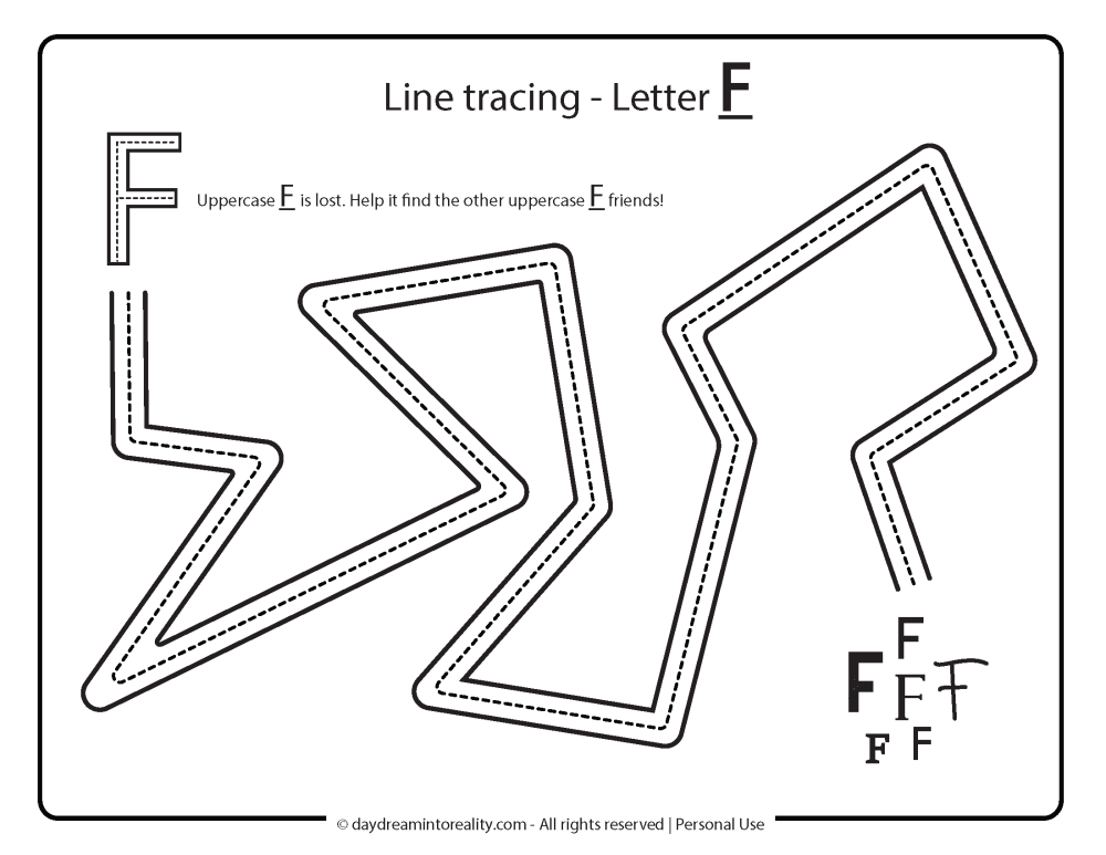 Letter F with line tracing Free Printable