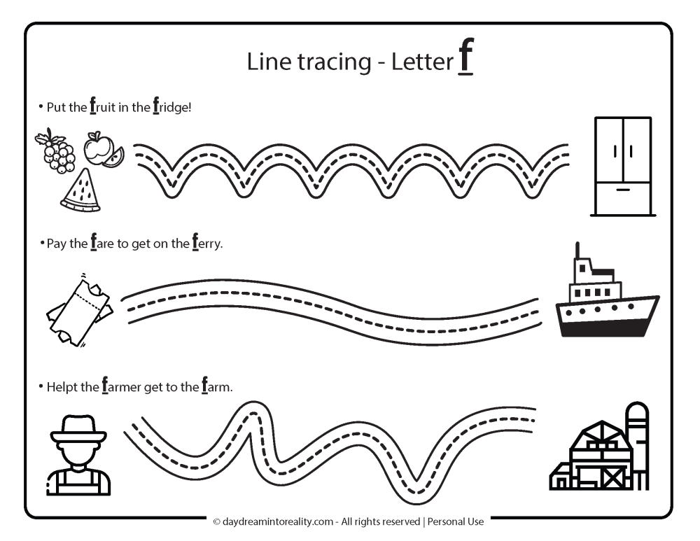Letter F with line tracing Free Printable