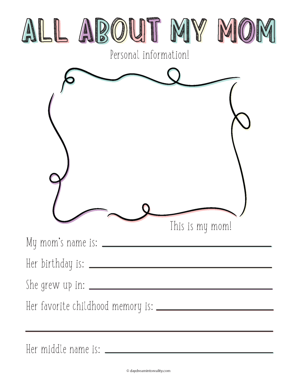 All About My Mom Free PDF Printable Daydream Into Reality